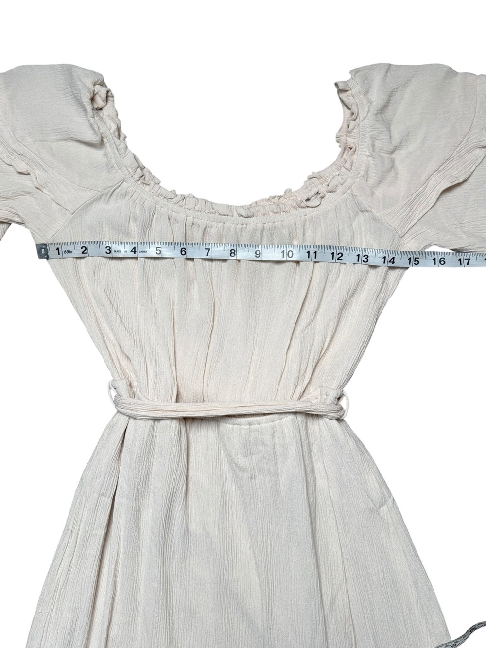 Lush Soft Nude Off Shoulder Tie Waist Midi Dress Boho Romantic Size M - Picture 13 of 14